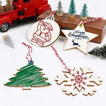 OurWarm Wooden Christmas Ornaments 40PCS Craft Set