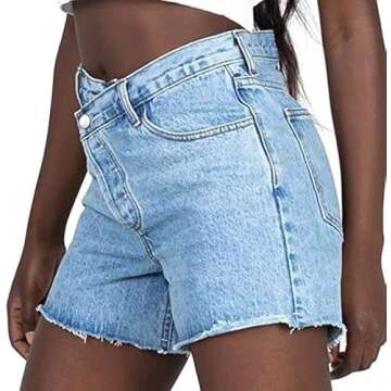 Genleck Women's Juniors Criss Crossover Jean Shorts High Waisted Stretchy Denim Shorts Casual Summer...
