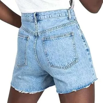 Genleck Women's Juniors Criss Crossover Jean Shorts High Waisted Stretchy Denim Shorts Casual Summer Hot Shorts(Blue,Size M)