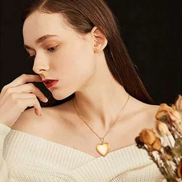 U7 Women 18K Gold Plated Heart Photo Locket Pendant Necklace, 22 Inch Chain