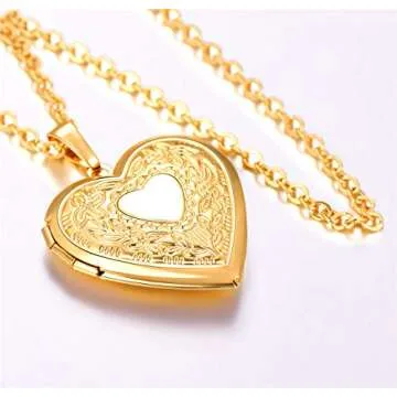 U7 Women 18K Gold Heart Locket Pendant Necklace 22" Chain