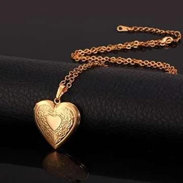 U7 Women 18K Gold Heart Locket Pendant Necklace 22" Chain