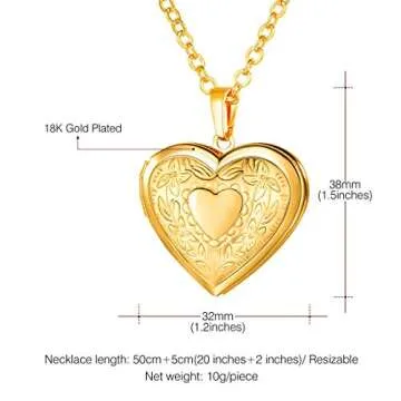 U7 Women 18K Gold Heart Locket Pendant Necklace 22" Chain