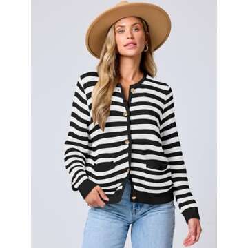 ANRABESS Women's Tweed Knit Cardigan Sweater Casual Long Sleeve Cropped Button Down Lady Jackets 202...