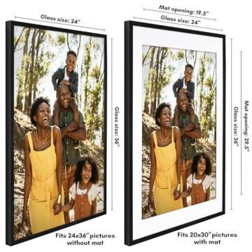 Americanflat 24x36 Poster Frame with Polished Plexiglass - Use as 20x30 Frame with Mat or 24x36 Fram...
