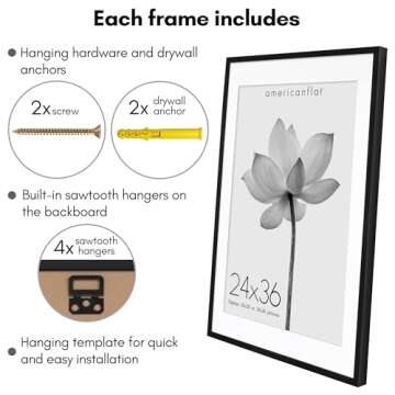Americanflat 24x36 Poster Frame with Polished Plexiglass - Use as 20x30 Frame with Mat or 24x36 Frame Without Mat - Soho Collection - Gallery Style Deep Molding Frame for Wall Display - Black