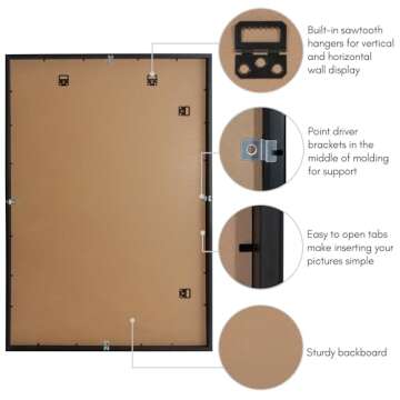 Americanflat 24x36 Poster Frame with Polished Plexiglass - Use as 20x30 Frame with Mat or 24x36 Frame Without Mat - Soho Collection - Gallery Style Deep Molding Frame for Wall Display - Black