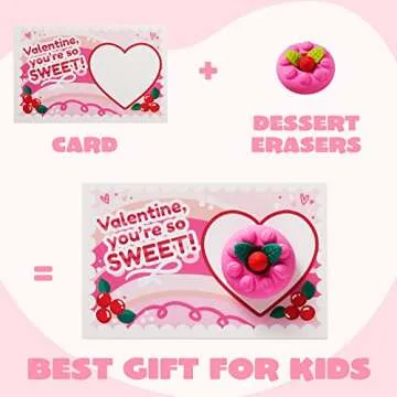 JOYIN 36 PCS Valentines Day Gift Cards with 3D Dessert Erasers for Kid Classroom Cards, Party Favor Toy Card Party Favor, Classroom Prize Supplies, Valentine’s Greeting Cards
