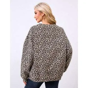 Eutten Womens Leopard Print Sweatshirt Cheetah Print Oversized Crewneck Graphic Sweatshirt Fleece Pullover Hoodie Long Sleeve