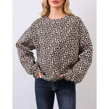 Eutten Womens Leopard Print Sweatshirt Cheetah Print Oversized Crewneck Graphic Sweatshirt Fleece Pullover Hoodie Long Sleeve