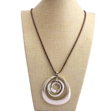 Popeoiuh Leather Necklace for Women Vintage Boho Choker Silver 3 Circles Statement Pendant Necklaces