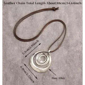 Popeoiuh Leather Necklace for Women Vintage Boho Choker Silver 3 Circles Statement Pendant Necklaces