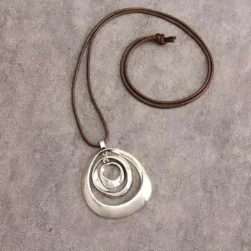Popeoiuh Leather Necklace for Women Vintage Boho Choker Silver 3 Circles Statement Pendant Necklaces