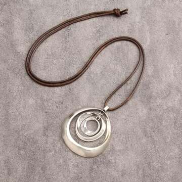 Popeoiuh Leather Necklace for Women Vintage Boho Choker Silver 3 Circles Statement Pendant Necklaces