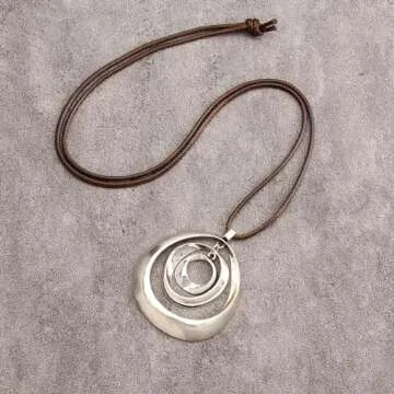 Popeoiuh Leather Necklace for Women Vintage Boho Choker Silver 3 Circles Statement Pendant Necklaces