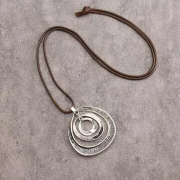 Popeoiuh Leather Necklace for Women Vintage Boho Choker Silver 3 Circles Statement Pendant Necklaces