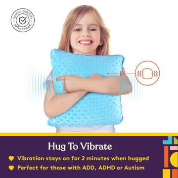 Special Supplies Vibrating Pillow Sensory Pressure Activated Calm for Kids and Adults, 12” x 12” Plush Minky Soft Cover with Textured Therapy Stimulation Bumps (Blue)