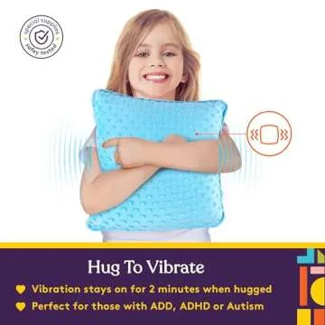 Special Supplies Vibrating Pillow Sensory Pressure Activated Calm for Kids and Adults, 12” x 12” Plush Minky Soft Cover with Textured Therapy Stimulation Bumps (Blue)
