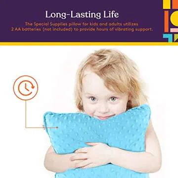 Special Supplies Vibrating Pillow Sensory Pressure Activated Calm for Kids and Adults, 12” x 12” Plush Minky Soft Cover with Textured Therapy Stimulation Bumps (Blue)