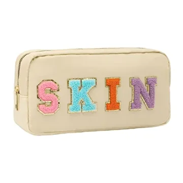 DYSHAYEN Nylon Cosmetic Bag Preppy Skin Care Bag Makeup Bag for Women Travel Toiletry Organizer with...