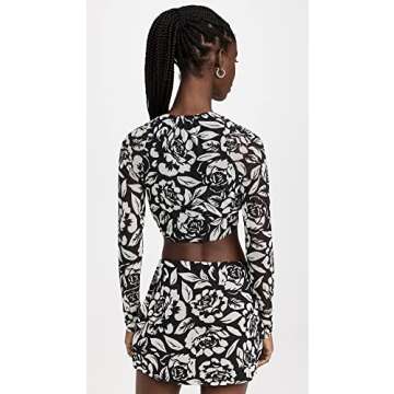 AFRM Women's Charmin Power Mesh Rouched Top, Noir Rose, Floral, Print, S