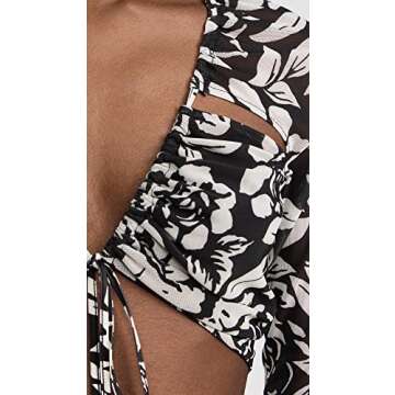 AFRM Women's Charmin Power Mesh Rouched Top, Noir Rose, Floral, Print, S