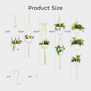 GROWNEER 5 Packs Macrame Plant Hangers with 5 Hooks, Different Tiers Handmade Cotton Rope Hanging Pl...