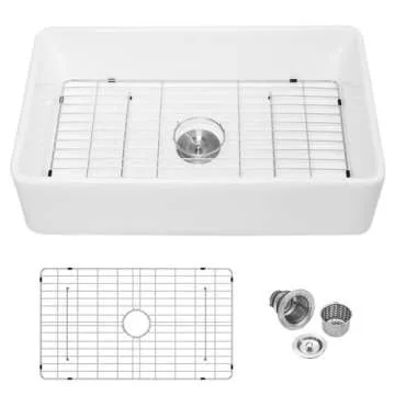 Logmey 33 Inch White Farmhouse Sink - 33x20 In Ceramic Porcelain Farmhouse Sink Fireclay Apron Front...