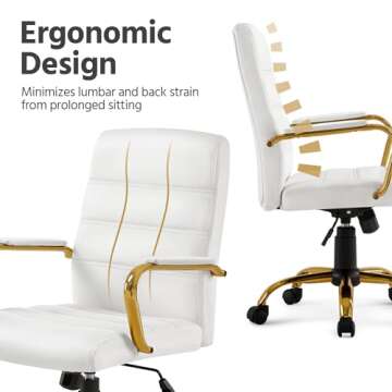 Topeakmart Office Desk Chair Mid-Back Adjustable Chair PU Leather Executive Chair w/Gold Frame White Seat