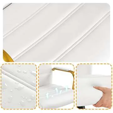 Topeakmart Office Desk Chair Mid-Back Adjustable Chair PU Leather Executive Chair w/Gold Frame White Seat