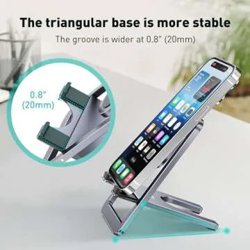 DeskLogics Portable Phone Stand for Desk, Aluminum Adjustable Cell Phone Holder, Foldable Travel Cellphone Dock Compatible with iPhone 15 14 13 Pro Max Mini, 12 11 XR 8 7 6 Plus SE (Grey)