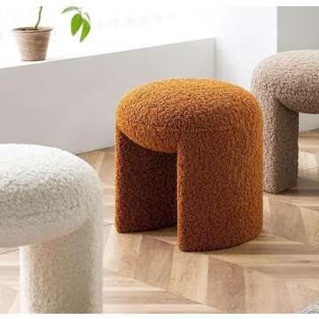ShineCar Plush Ottoman Footrest Stool,Decorative Furry Foot Stool,Cozy Padded Faux Fur Vanity Stool,...