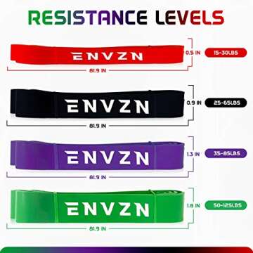 ENVZN Pull Up Bands - Pullup Resistance Assist Assistance Long Large Band Loops for Fitness, Gym, Workout, Crossfit, Therapy, Mobility, Powerlifting, Exercise, and Stretch Stretching (Set of 4)
