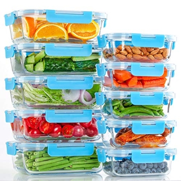 UMEIED 10 Pack Glass Food Storage Containers with Lids Leakproof, Airtight Glass Meal Prep Container...