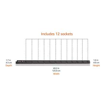 Amazon Basics Rectangular Heavy Duty Metal Surge Protector Power Strip with Mounting Brackets, 12 Outlet, 600-Joule (15A On/Off Circuit Breaker), Black