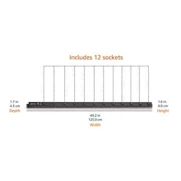 Amazon Basics Rectangular Heavy Duty Metal Surge Protector Power Strip with Mounting Brackets, 12 Outlet, 600-Joule (15A On/Off Circuit Breaker), Black