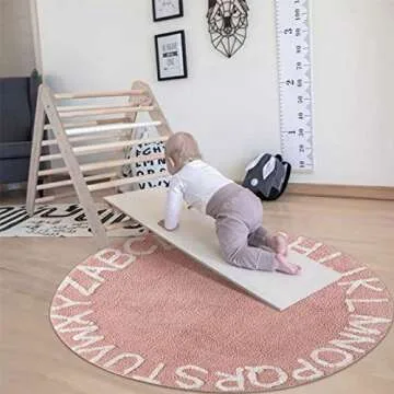 ABC Kids Rug - Educational Plush Play Mat for Infants & Toddlers - 47" Round, Pink White