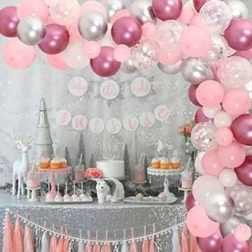 Kreatwow Winter Snowflake Party Decoration Pink 106Pcs Winter Snowflake Balloon Garland Winter onederland Party Decor Balloon for Winter Onederland 1st Birthday Baby Its Cold Outside Baby Shower Decor