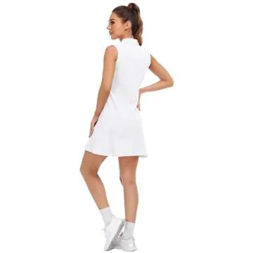 MoFiz Women's Golf Polo Dress Tennis Sleeveless Zip Up Lightweight Quick Dry Moisture Wicking Athletic Sports Workout White L