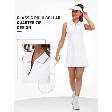 MoFiz Women's Golf Polo Dress Tennis Sleeveless Zip Up Lightweight Quick Dry Moisture Wicking Athletic Sports Workout White L