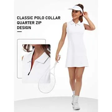 MoFiz Women's Golf Polo Dress Tennis Sleeveless Zip Up Lightweight Quick Dry Moisture Wicking Athletic Sports Workout White L