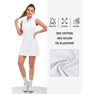 MoFiz Women's Golf Polo Dress Tennis Sleeveless Zip Up Lightweight Quick Dry Moisture Wicking Athletic Sports Workout White L