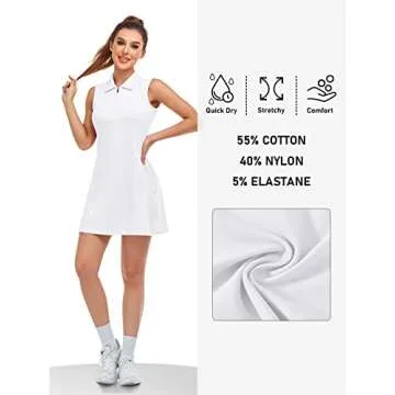 MoFiz Women's Golf Polo Dress Tennis Sleeveless Zip Up Lightweight Quick Dry Moisture Wicking Athletic Sports Workout White L