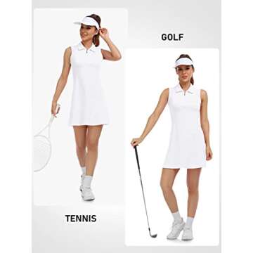 MoFiz Women's Golf Polo Dress Tennis Sleeveless Zip Up Lightweight Quick Dry Moisture Wicking Athletic Sports Workout White L
