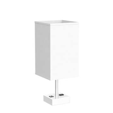 Dott Arts Touch Control Bedside Lamp, 3 Way Dimmable Nightstand Lamp with 2 USB Ports & AC Outlet, Modern Style, White Fabric Shade