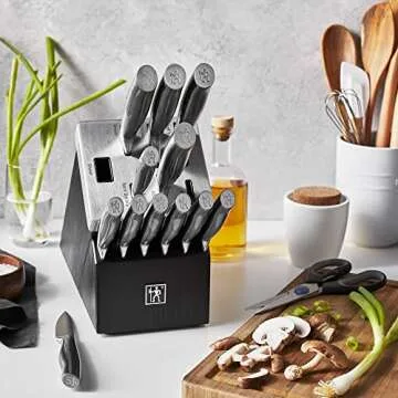 HENCKELS Graphite 14-pc Self-Sharpening Knife Set with Block, Chef Knife, Paring Knife, Utility Knife, Bread Knife, Steak Knife, Black, Stainless Steel