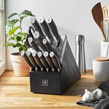HENCKELS Graphite 14-pc Self-Sharpening Knife Set with Block, Chef Knife, Paring Knife, Utility Knife, Bread Knife, Steak Knife, Black, Stainless Steel