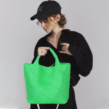 JINMANXUE Vegan Leather Woven Tote Bag for Women