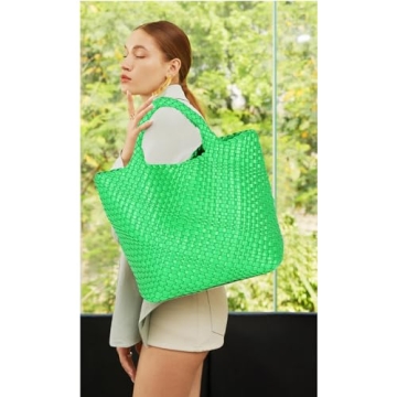 JINMANXUE Vegan Leather Woven Tote Bag for Women