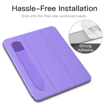 MoKo Pencil Holder Sticker Fit Apple Pencil Pro, Apple Pencil (USB-C), Apple Pencil 1st/2nd Generation, Elastic Pencil Pocket Pouch Adhesive Sleeve Attached to iPad Case for Stylus Pens, Purple